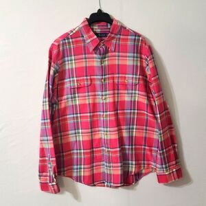 Ralph Lauren Men’s Pink Green Plaid Long Sleeve Preppy Button Up Shirt Sz XL